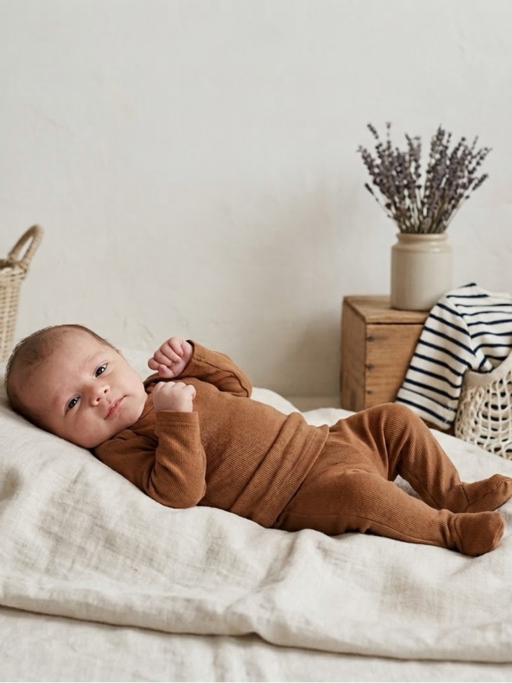 Solly Baby Modal Cacao Brown Long Sleeve T-Shirt + Footed Pants Sleepwear Set